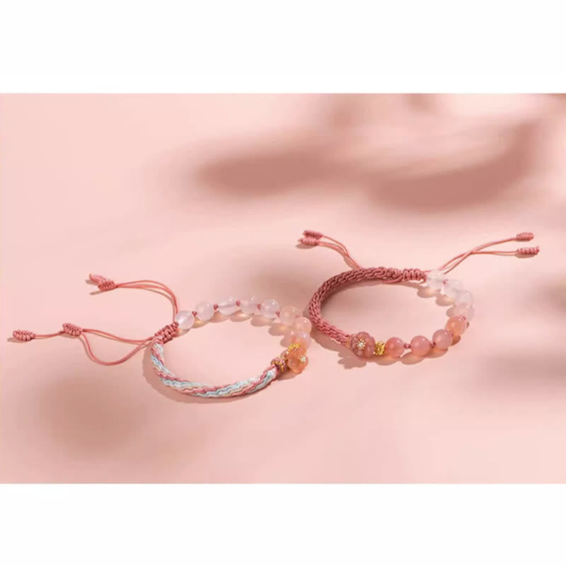 Fortune Jewel Natural Gradient Agate Reincarnation Knot Peach Blossom Wealth Luck Handmade String Bracelet