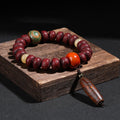 Fortune Jewel Tibet Bodhi Seed Dzi Bead Dancing Lion Luck Bracelet Wrist Mala
