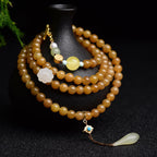 Fortune Jewel Natural Hetian Topaz Amber Lotus White Jade Pearl Success Bracelet