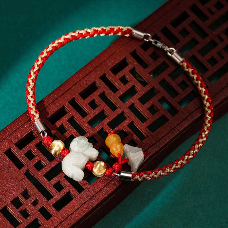 Fortune Jewel Chinese Zodiac Jade Prosperity Red String Bracelet Anklet - Fortune Jewel