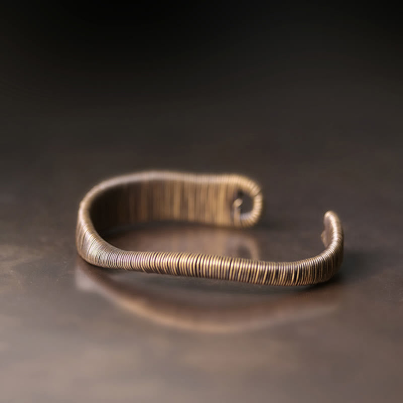 Fortune Jewel Simple Design Wrapped Brass Copper Luck Wealth Adjustable Cuff Bracelet