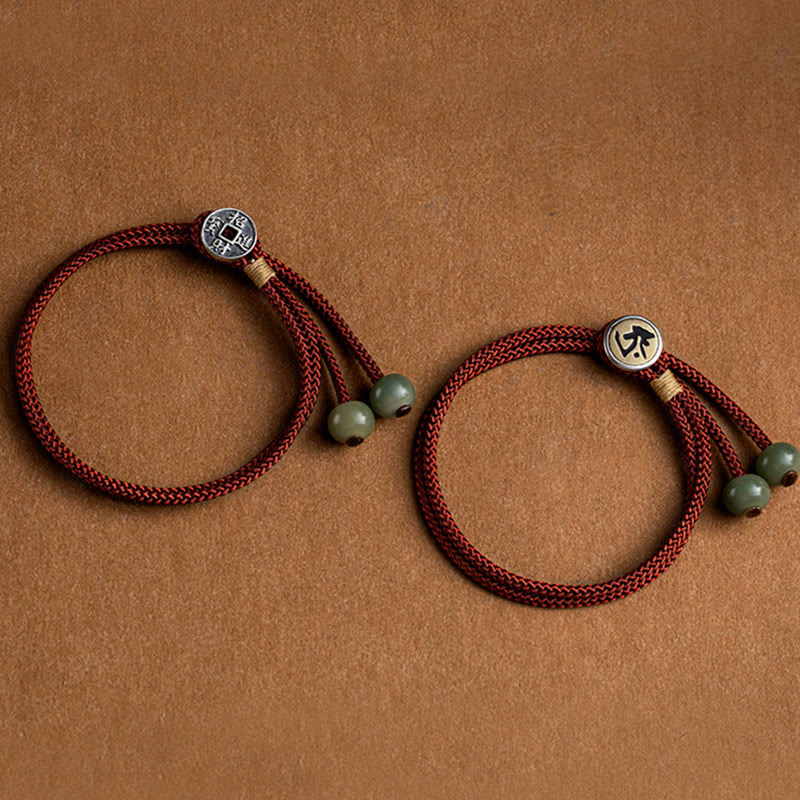 Fortune Jewel 925 Sterling Silver Handmade Chinese Zodiac Natal Buddha Cyan Bodhi Seed Protection Braided Red String Bracelet