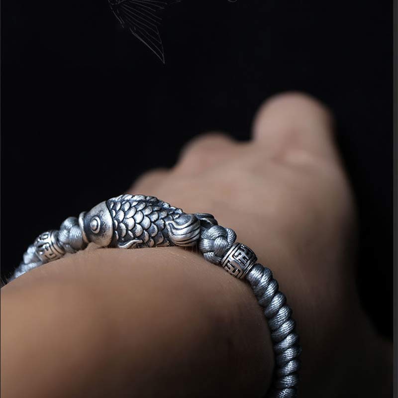 Fortune Jewel Silver Luck Koi Fish Braided String Bracelet