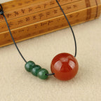 Fortune Jewel Red Agate Green Aventurine Green Bodhi Seed Bead Calm Leather Rope Necklace Pendant