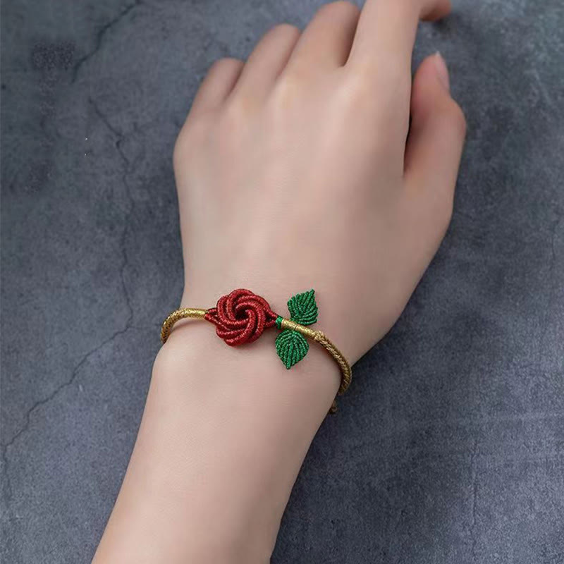 Fortune Jewel Rose Flower Rope Eight Thread Peace Knot Luck Handmade Bracelet