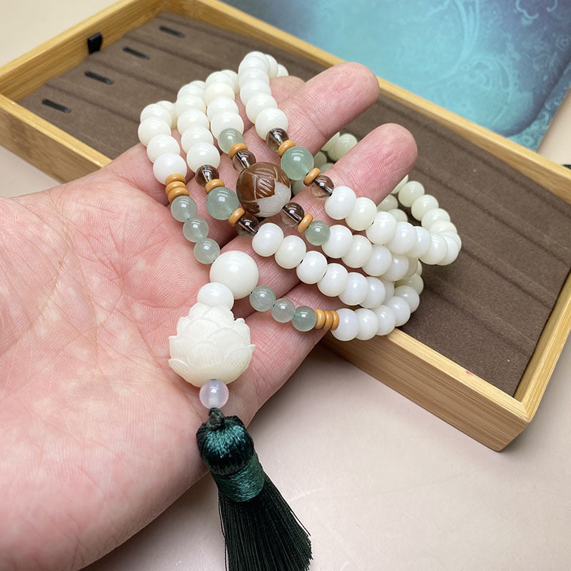 Fortune Jewel White Bodhi Seed Mala 108 Beads Protection Bracelet