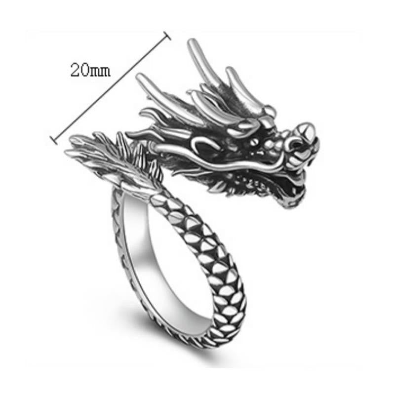 Fortune Jewel 990 Sterling Silver Vintage Dragon Design Luck Protection Strength Adjustable Ring