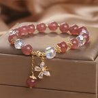Fortune Jewel Natural Strawberry Quartz Love Healing Butterfly Charm Bracelet