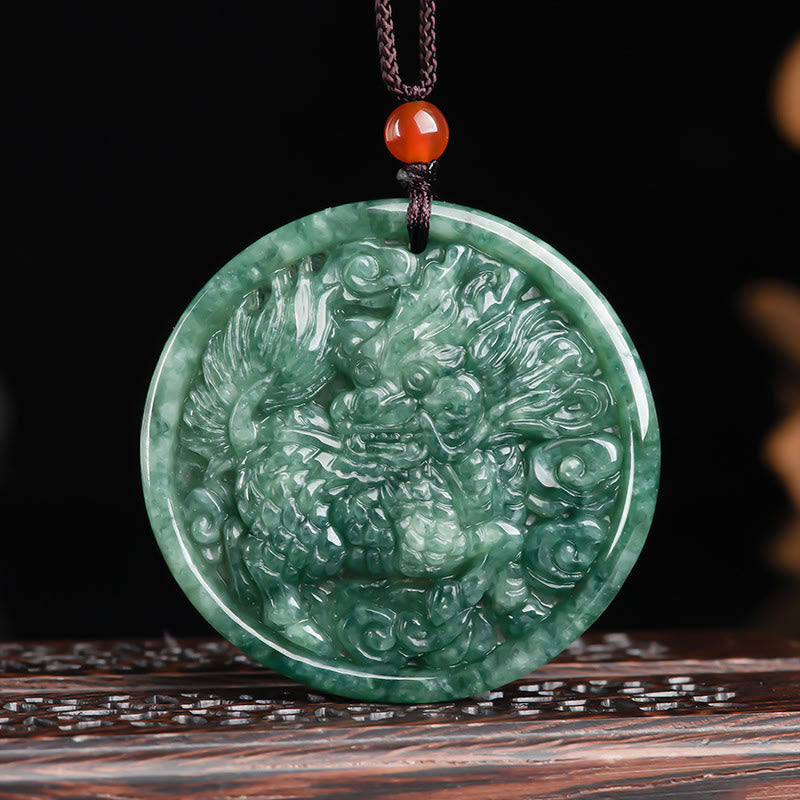 Fortune Jewel Natural Jade Kirin Abundance String Necklace Pendant