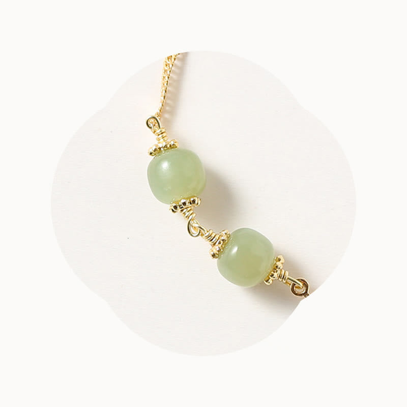 Fortune Jewel 14K Gold Plated Hetian Jade Golden Rose Flower Luck Chain Bracelet