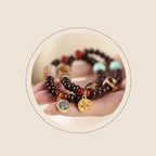 Fortune Jewel Natural Tibet Purple Bodhi Seed Dzi Bead God of Wealth Wisdom Bracelet