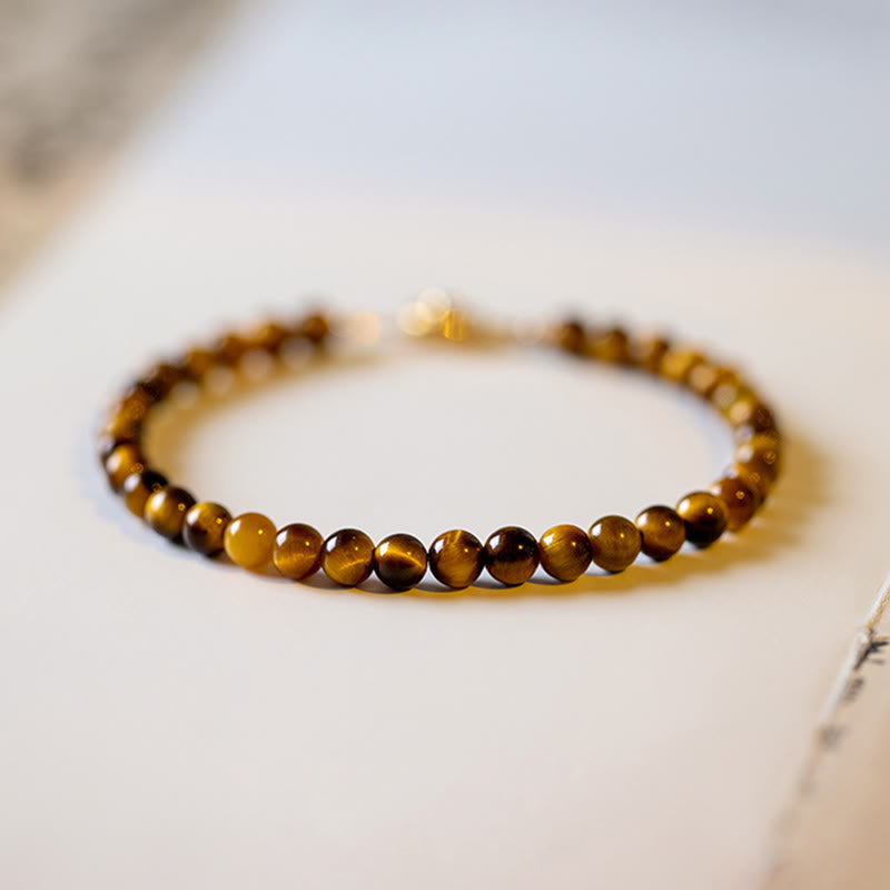 Fortune Jewel 14K Gold Plated Natural Tiger Eye Stone Courage Protection Bracelet