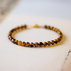 Fortune Jewel 14K Gold Plated Natural Tiger Eye Stone Courage Protection Bracelet