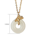 Fortune Jewel 925 Sterling Silver Natural Hetian Jade Ginkgo Leaf Peace Buckle Luck Necklace Pendant