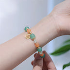 Fortune Jewel Natural Golden Silk Jade Pumpkin Bead Fu Character Charm Wealth Bracelet
