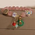 Fortune Jewel Strawberry Quartz Jade Fu Character Charm Healing Bracelet