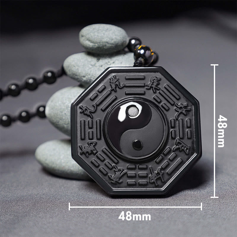 Fortune Jewel Black Obsidian Stone Yin Yang Pendant Necklace