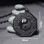 Fortune Jewel Black Obsidian Stone Yin Yang Pendant Necklace