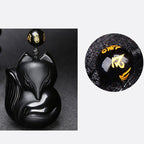Fortune Jewel Natural Black Obsidian Tiger Eye Ice Obsidian Fox Pendant Amulet Necklace
