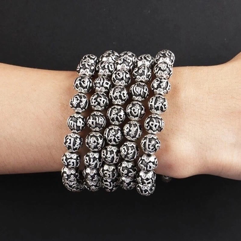 Fortune Jewel Tibetan Om Mani Padme Hum Carved Alloy Beads Amulet Bracelet