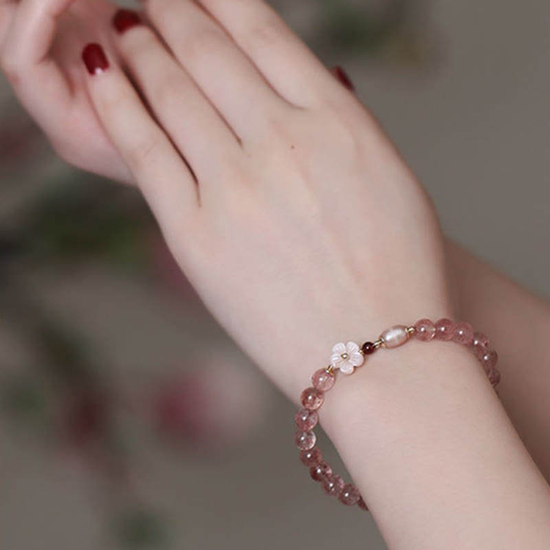 Fortune Jewel Strawberry Quartz Peach Blossom Love Bracelet