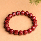 Fortune Jewel Natural Cinnabar Om Mani Padme Hum Fret Pattern Lotus Blessing Bracelet
