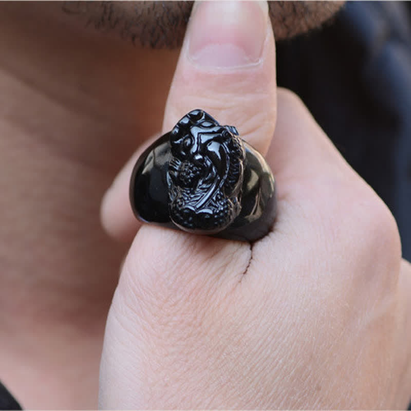 Fortune Jewel FengShui PiXiu Black Obsidian Strength Ring