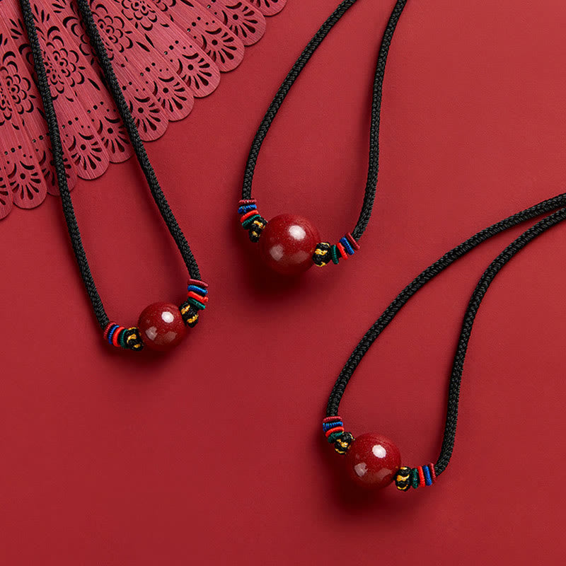Fortune Jewel Cinnabar Bead Blessing String Necklace Pendant