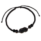 Fortune Jewel Handmade Natural Silver Sheen Obsidian Strawberry Quartz PiXiu Protection Braided Bracelet