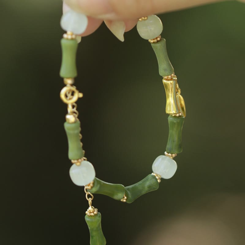 Fortune Jewel Green Bamboo Jade Lily of the Valley Wealth Bracelet