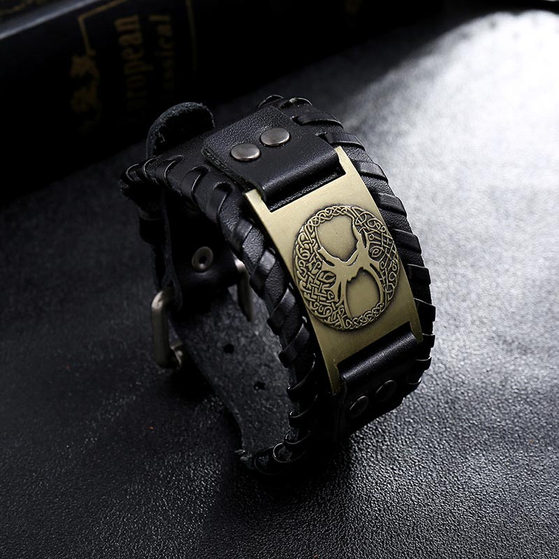 Fortune Jewel Lucky Tree Of Life Balance Leather Bracelet