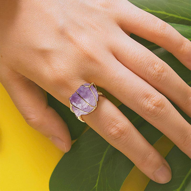 Fortune Jewel Natural Crystal Gemstone Amethyst Adjustable Ring