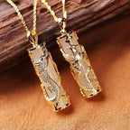 Fortune Jewel Jade Dragon Phoenix Copper Blessing Harmony Necklace Pendant Fortune Jewel