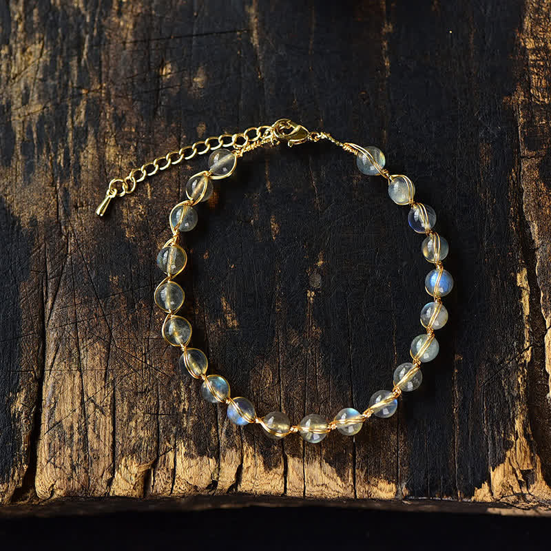 Fortune Jewel Natural Moonstone 14K Gold Plated Healing Positive Bracelet
