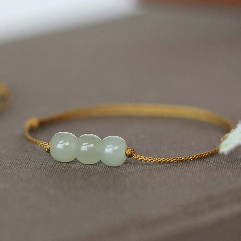 Fortune Jewel Three Beads Jade Luck String Weave Bracelet