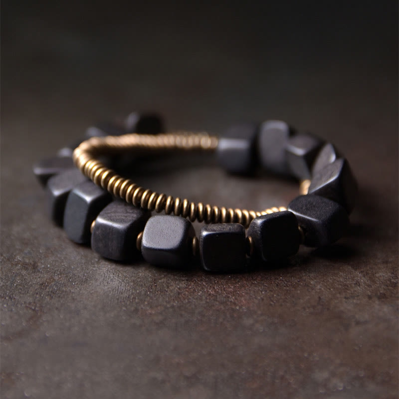 Fortune Jewel Tibetan Ebony Wood Copper Peace Double Wrap Bracelet