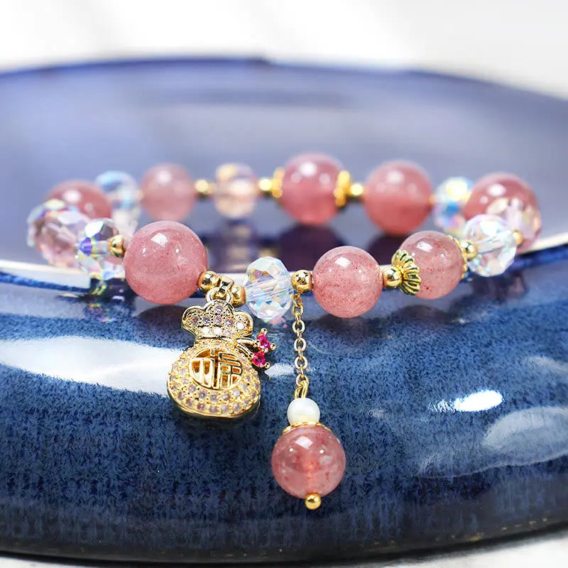 Fortune Jewel "Wishing Love and Sweet Blessings"Strawberry Quartz Bracelet Includes Gift Message Card Fortune Jewel