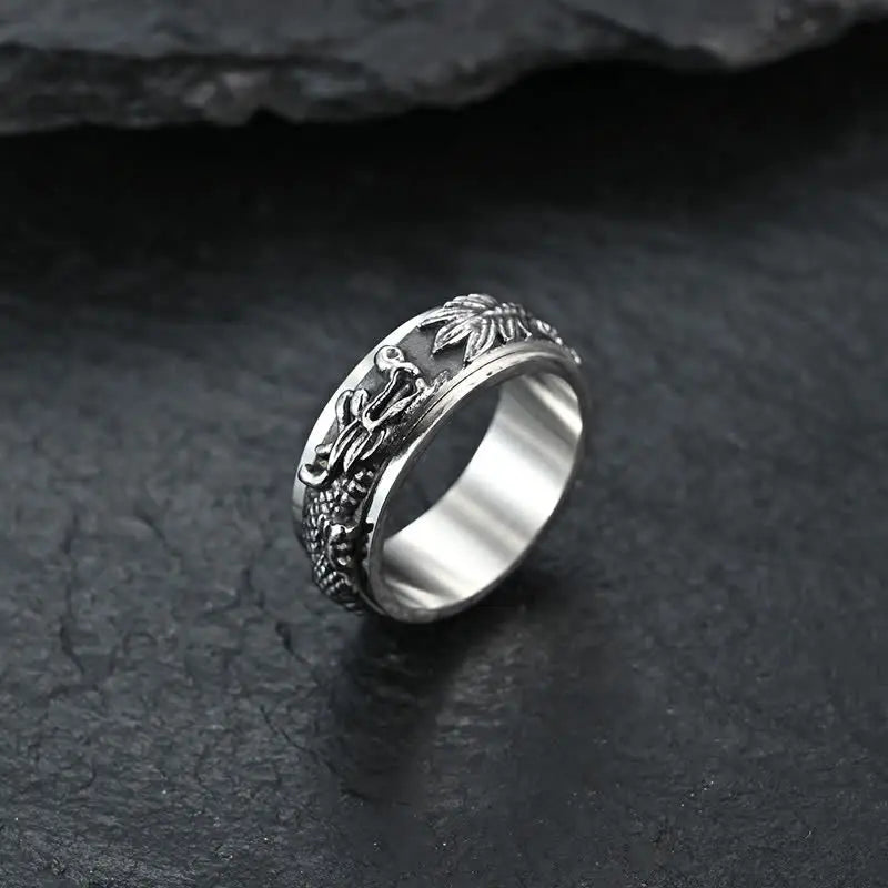 Fortune Jewel Dragon Titanium Steel Stimulation Rotatable Ring Fortune Jewel