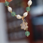 Fortune Jewel Natural Green Strawberry Quartz Pearl Flower Charm Love Bracelet