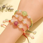 Fortune Jewel Strawberry Quartz Pink Crystal Prehnite White Agate Bead Healing Rope Bracelet