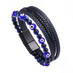Fortune Jewel Evil Eye Tiger Eye Protection Beaded Multilayered Braided Bracelet