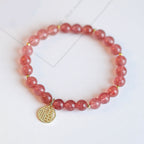 Fortune Jewel 14K Gold Plated Strawberry Quartz Fu Character Healing Charm Bracelet