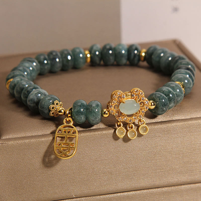 Fortune Jewel Natural Jade Chinese Lock Charm Peace Luck Abundance Bracelet