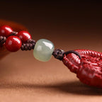 Fortune Jewel Year Of The Dragon Natural Cinnabar Hetian Jade Bead Copper Coin Attract Wealth Strength Necklace Pendant