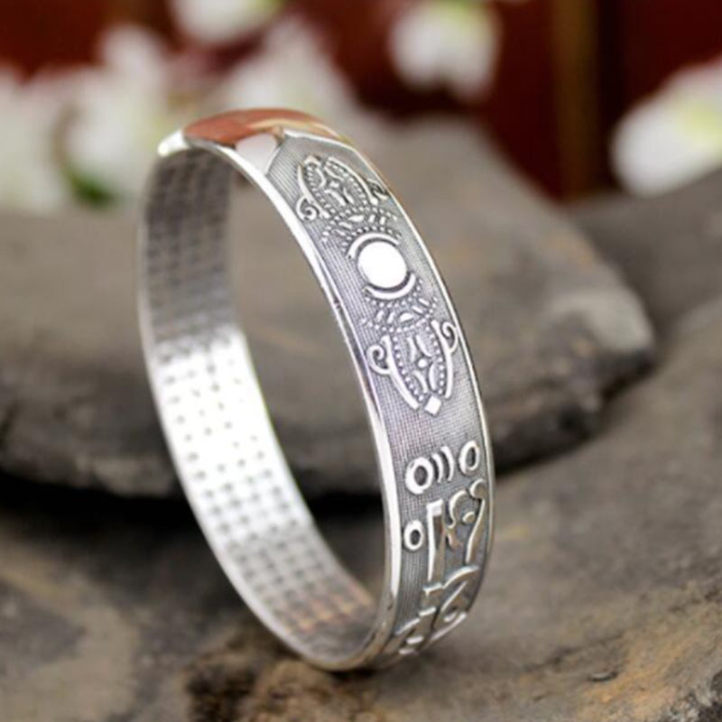Fortune Jewel Tibetan Sanskrit White Copper Meditation Prayer Bracelet Bangle