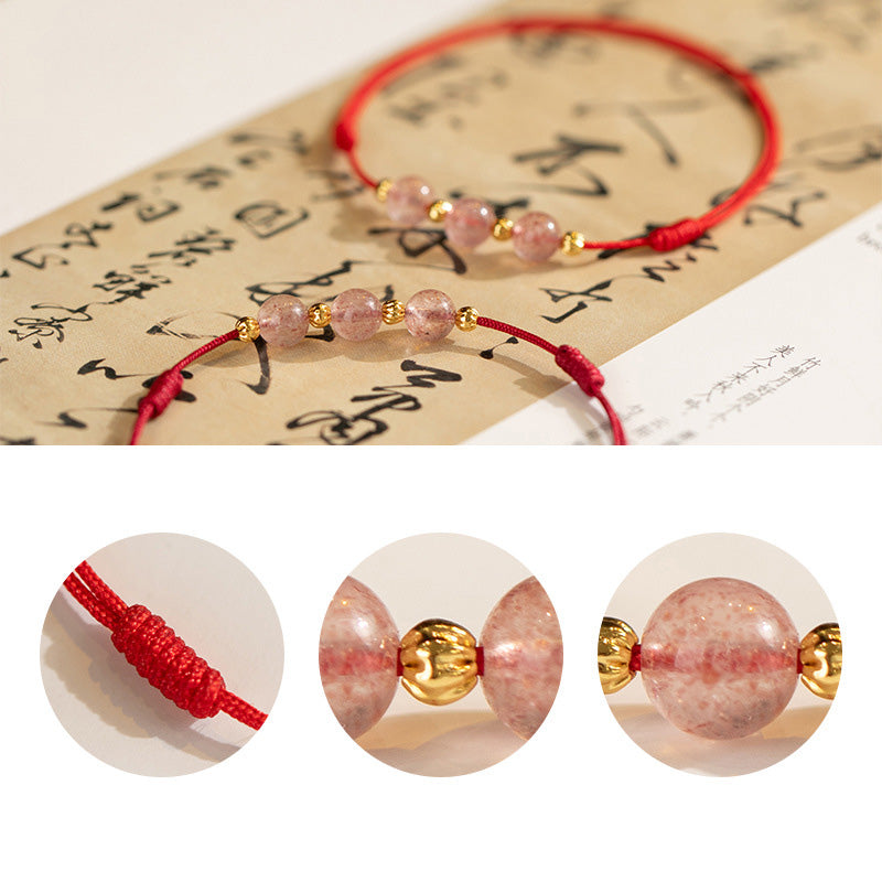 Fortune Jewel Strawberry Crystal Beads Luck Red String Anklet