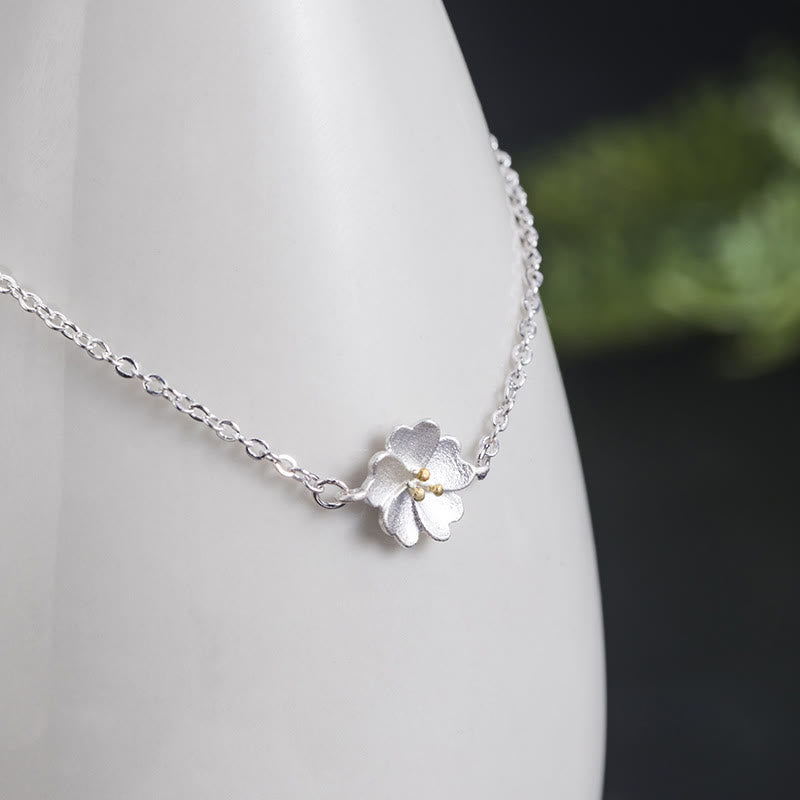 Fortune Jewel 925 Sterling Silver Cherry Blossom Blessing Chain Bracelet