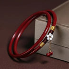 Fortune Jewel 2Pcs Cinnabar Flower Blessing Bangle Charm Bracelet