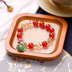 Fortune Jewel Natural Red Agate Green Agate Gourd Cinnabar Flower Beads Confidence Bracelet