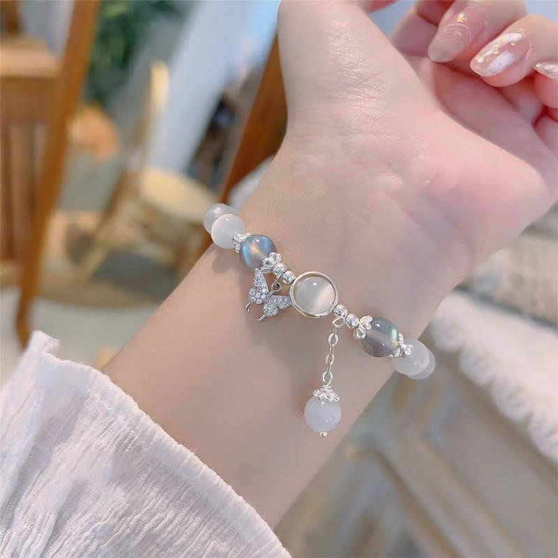 Fortune Jewel Cat's Eye Moonstone Butterfly Star Charm Support Bracelet